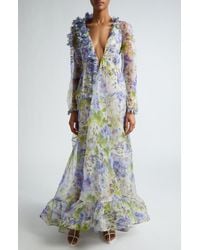 Zimmermann - Natura Floral Semisheer Long Sleeve Silk Dress - Lyst