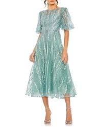 Mac Duggal - Embellished Puff Sleeve Midi Cocktail Dress - Lyst