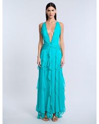 BCBGMAXAZRIA - Ruffle Halter Chiffon Gown - Lyst