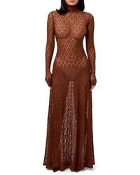 Naked Wardrobe - Floral Long Sleeve Stretch Lace Turtleneck Maxi Dress - Lyst