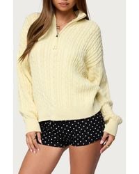 Edikted - Sarie Cable Stitch Quarter Zip Cotton Sweater - Lyst