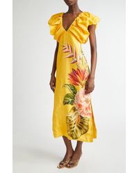 FARM Rio - Spring Awakening Placed Floral Linen Dress - Lyst