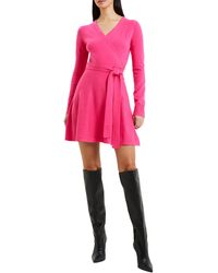 French Connection - Long Sleeve Faux Wrap Sweater Dress - Lyst