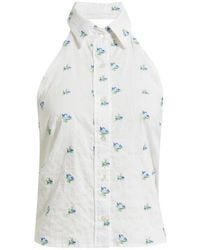 CISSA - Sleeveless Button-Up Cotton Halter Top - Lyst