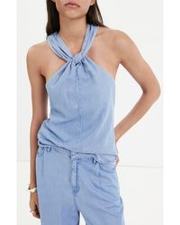 Mango - Crossed Strap Denim Top - Lyst