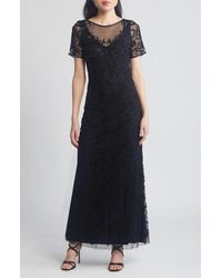 Pisarro Nights - Floral Beaded Short Sleeve A-line Gown - Lyst