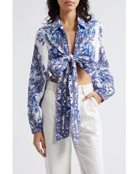Camilla - Glaze & Graze Print Tie Front Silk Crepe Crop Shirt - Lyst