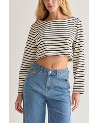 Crescent - Striped Boatneck Crop Knit Top - Lyst