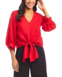 Karen Kane - Tie Front Linen Top - Lyst