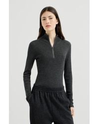 Brunello Cucinelli - Virgin Wool And Cashmere Lightweight Ribbed Turtleneck Sweater With Precious Half Zip - Lyst
