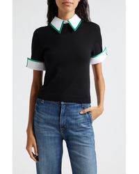 Alice + Olivia - Alice + Olivia Short Sleeve Wool Sweater With Detachable Collar & Cuffs - Lyst