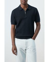 Mango - Solid Cotton Waffle Zip Polo Sweater - Lyst