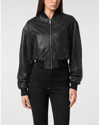 Philipp Plein - Leather Crop Bomber Crystal - Lyst