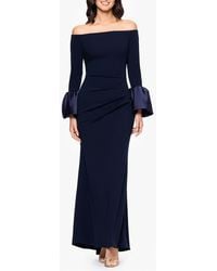 Betsy & Adam - Off The Shoulder Long Sleeve Scuba Crepe Gown - Lyst