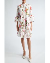 Erdem - Floral Print Pleated Cotton Seersucker Shirtdress - Lyst