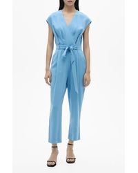 Mango - Tie Waist Faux Wrap Wide Leg Jumpsuit - Lyst
