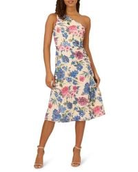 Adrianna Papell - Floral Soutache Lace One-Shoulder Fit & Flare Midi Dress - Lyst