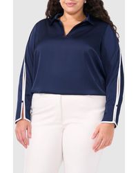 Halogen® - Split Sleeve Contrast Trim Satin Popover Top - Lyst