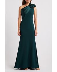 Betsy & Adam - Rosette One-Shoulder Crepe Trumpet Gown - Lyst