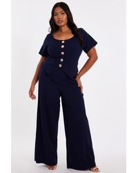 Quiz - Plus Size Button Detail Palazzo Jumpsuit - Lyst
