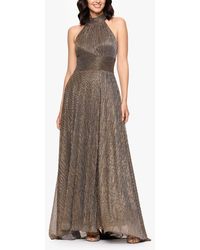 Betsy & Adam - Halter Neck Sleeveless Crinkled Metallic A-Line Gown - Lyst