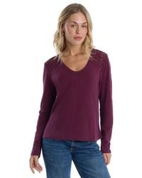 Wilt - V-Neck Long Sleeve Mixed Media Tee With Lace Inset - Lyst