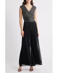Connected Apparel - Metallic Bodice Wide Leg Jumpsuit - Lyst