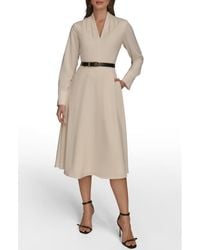 Donna Karan - Long Sleeve Belted Satin Midi Dress - Lyst