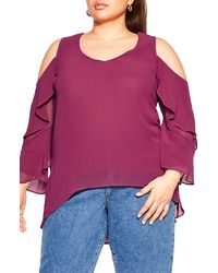 City Chic - High-low Cold Shoulder Chiffon Tunic - Lyst