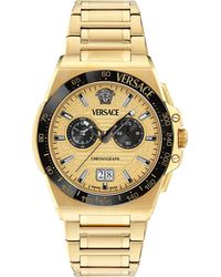 Versace - Greca Reaction Chronograph Goldtone Bracelet Watch, 43Mm - Lyst