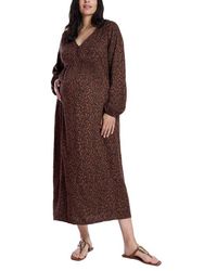 Motherhood Maternity - Long Sleeve Button Front Maternity Midi Dress - Lyst