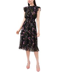 Cece - Floral Clip Dot Smocked Ruffle Midi Dress - Lyst
