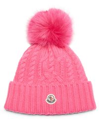 Moncler - Virgin Wool & Cashmere Rib Beanie With Faux Fur Pompom - Lyst