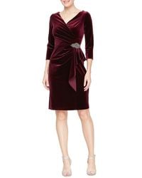 Alex Evenings - Pleated Velvet Sheath Cocktail Dress - Lyst