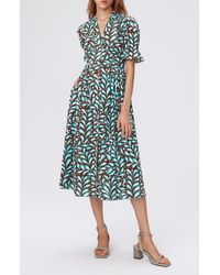 Diane von Furstenberg - Erica Leaf Print Cotton Button-up Midi Dress - Lyst