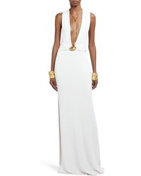 Tom Ford - Plunge Neck Stretch Sable Evening Gown - Lyst