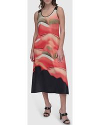 DKNY - Abstract Print A-Line Midi-Dress - Lyst