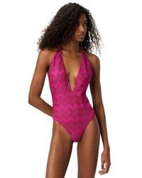 Missoni - V-Neck Zig Zag Lamé Viscose One-Piece Swimsuit - Lyst