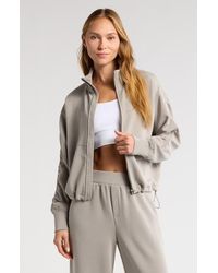 Zella - Ultrasoft Ruched Sleeve Front Zip Knit Jacket - Lyst