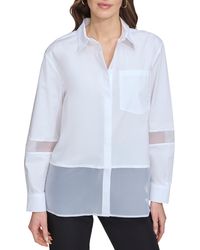 DKNY - Mixed Media Button-up Shirt - Lyst