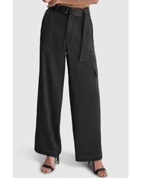 DKNY - Contrast Stitch Belted Cargo Wide Leg Pants - Lyst
