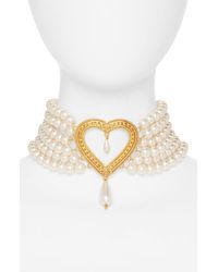 Moschino - Open Heart Layered Imitation Pearl Strand Choker Necklace - Lyst