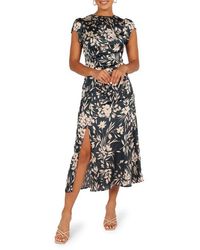 Petal & Pup - Lisbeth Floral Cap Sleeve Satin Midi Dress - Lyst