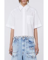 Sportmax - Faux Pearl Embellished Boxy Cotton Poplin Button-Up Shirt - Lyst
