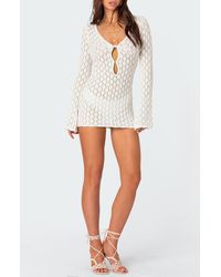 Edikted - Brie Open Stitch Long Sleeve Mini Sweater Dress - Lyst