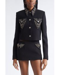 Versace - Embellished Wool Blend Crepe Crop Jacket - Lyst
