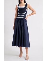 ZOE AND CLAIRE - Mixed Media Sleeveless Midi Dress - Lyst