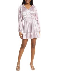 All In Favor - Ruffle Long Sleeve Satin Minidress In At Nordstrom, Size X-small - Lyst
