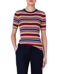 Akris Punto - Stripe Short Sleeve Milano Knit Virgin Wool Rib Sweater - Lyst
