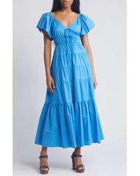 Moon River - Flutter Sleeve Tiered Stretch Cotton Maxi Dress - Lyst